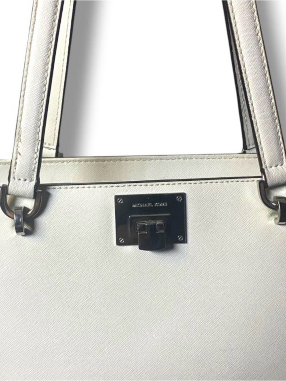 Michael Kors White Leather Tote Bag with Silver Hardware - Picture 4 of 4